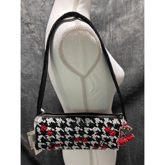 Handcrafted In India Handbags - Viral Tik Toc Famous Made In India Cherry Houndtooth Beaded Handbag w/Cherry